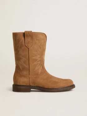 Botas Wish Teen de ante color camel con bordado de estrellas