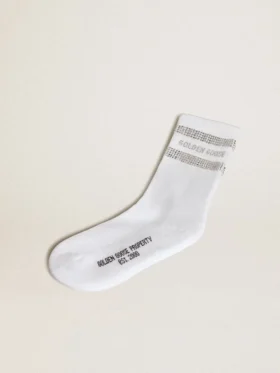 Calcetines unisex de algodón blanco con cristales decorativos
