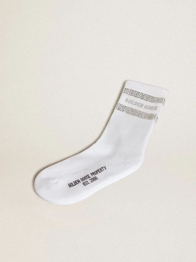 Calcetines unisex de algodón blanco con cristales decorativos