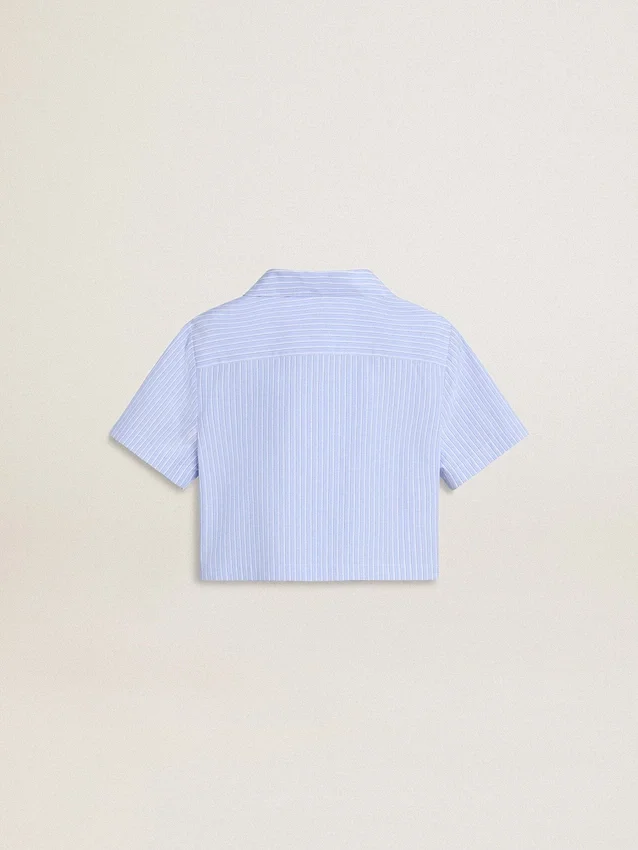 Camisa corta para niñas de algodón a rayas azul claro