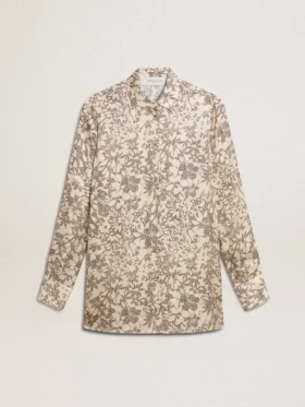 Camisa de pijama de mezcla de seda para mujer con estampado floral