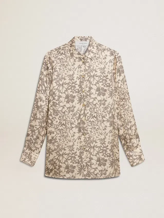 Camisa de pijama de mezcla de seda para mujer con estampado floral