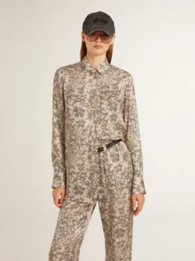 Camisa de pijama de mezcla de seda para mujer con estampado floral