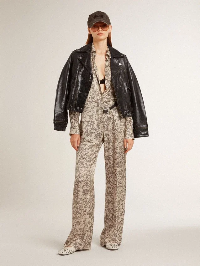 Camisa de pijama de mezcla de seda para mujer con estampado floral