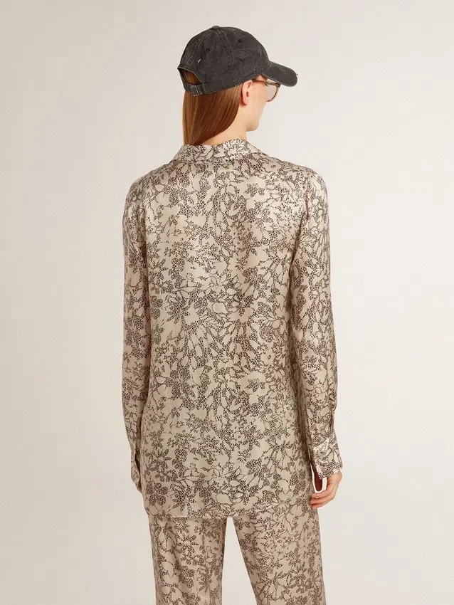 Camisa de pijama de mezcla de seda para mujer con estampado floral