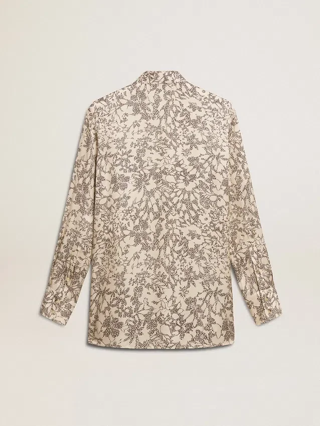 Camisa de pijama de mezcla de seda para mujer con estampado floral