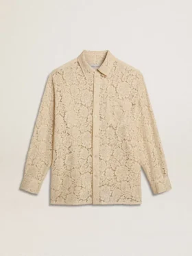Camisa oversize de encaje transparente en color crema