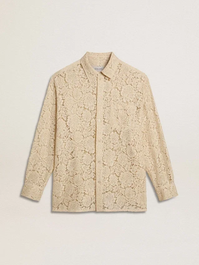 Camisa oversize de encaje transparente en color crema