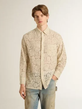 Camisa oversize de encaje transparente en color crema
