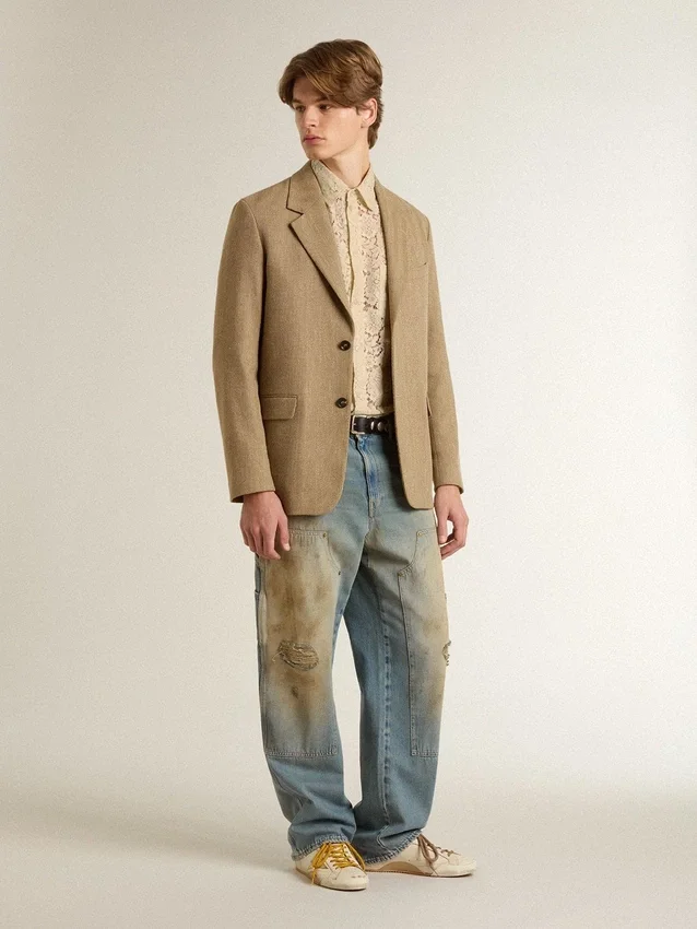 Camisa oversize de encaje transparente en color crema