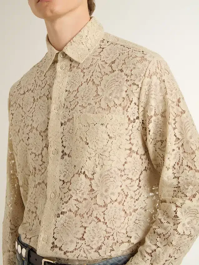 Camisa oversize de encaje transparente en color crema