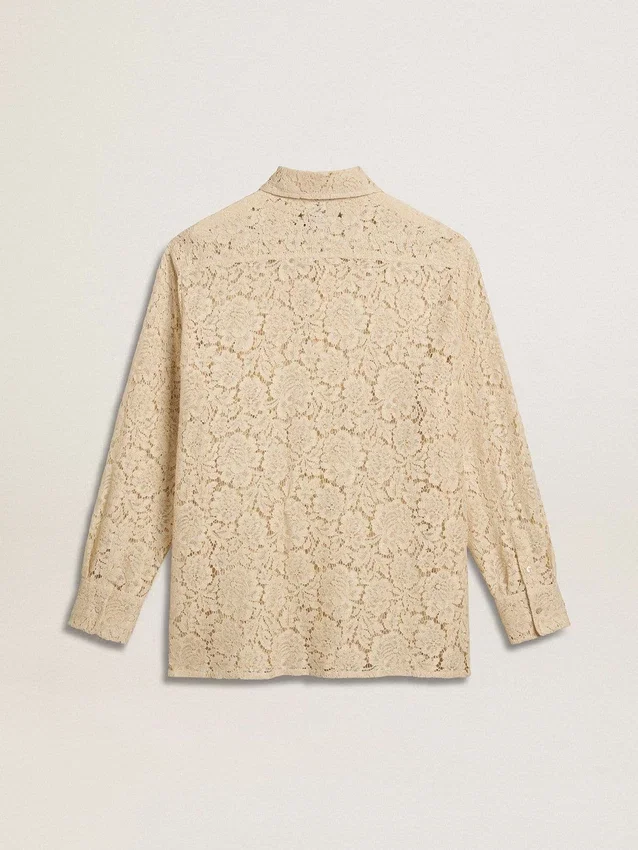Camisa oversize de encaje transparente en color crema
