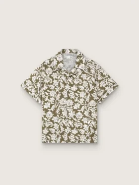 Camisa para niño «Journey» de lona de algodón con estampado floral verde y blanco