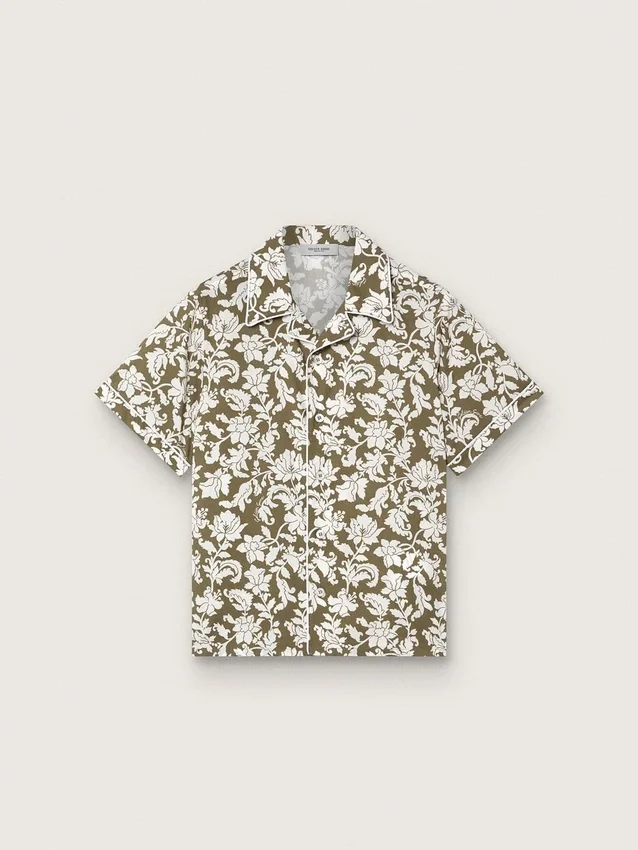 Camisa para niño «Journey» de lona de algodón con estampado floral verde y blanco