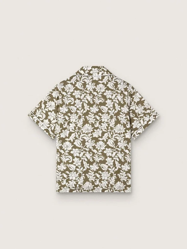 Camisa para niño «Journey» de lona de algodón con estampado floral verde y blanco