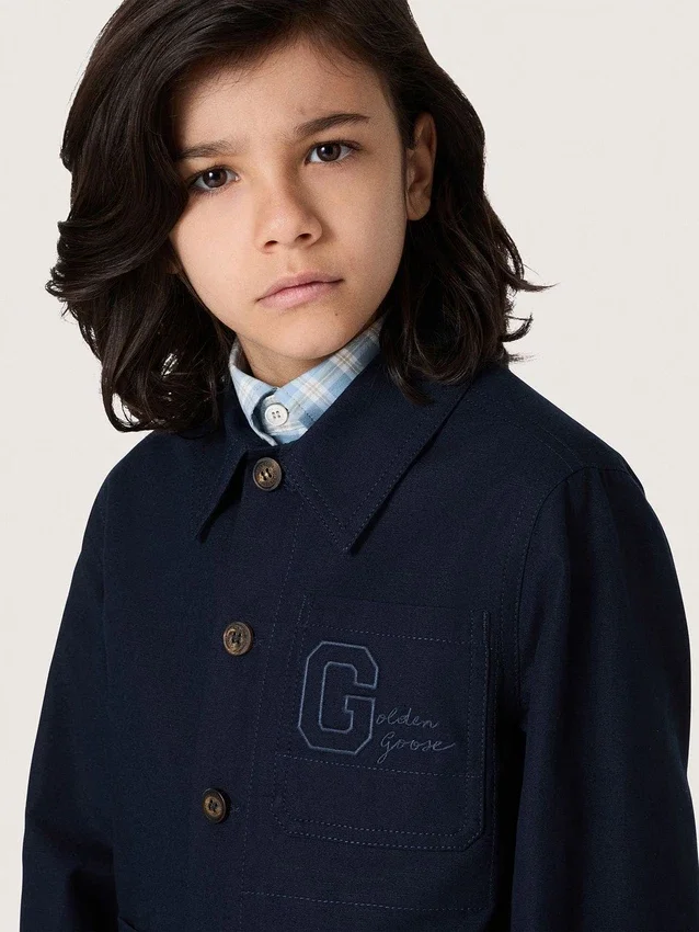 Camisa unisex Journey de lona de algodón azul con logotipo bordado