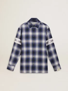 Camisas azules de hombre con estampado de cuadros en 3D y diseño en la espalda