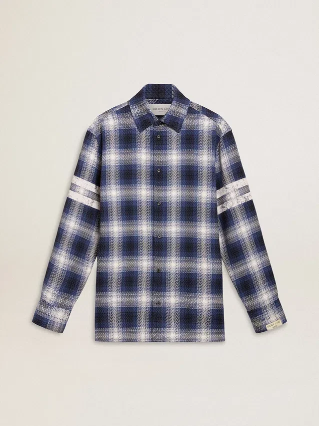 Camisas azules de hombre con estampado de cuadros en 3D y diseño en la espalda