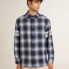 Camisas azules de hombre con estampado de cuadros en 3D y diseño en la espalda