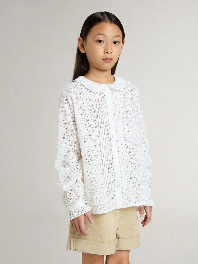 Camisas blancas de algodón con bordado inglés para niñas