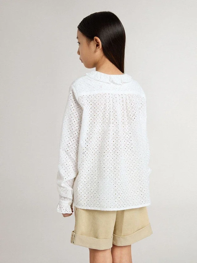 Camisas blancas de algodón con bordado inglés para niñas