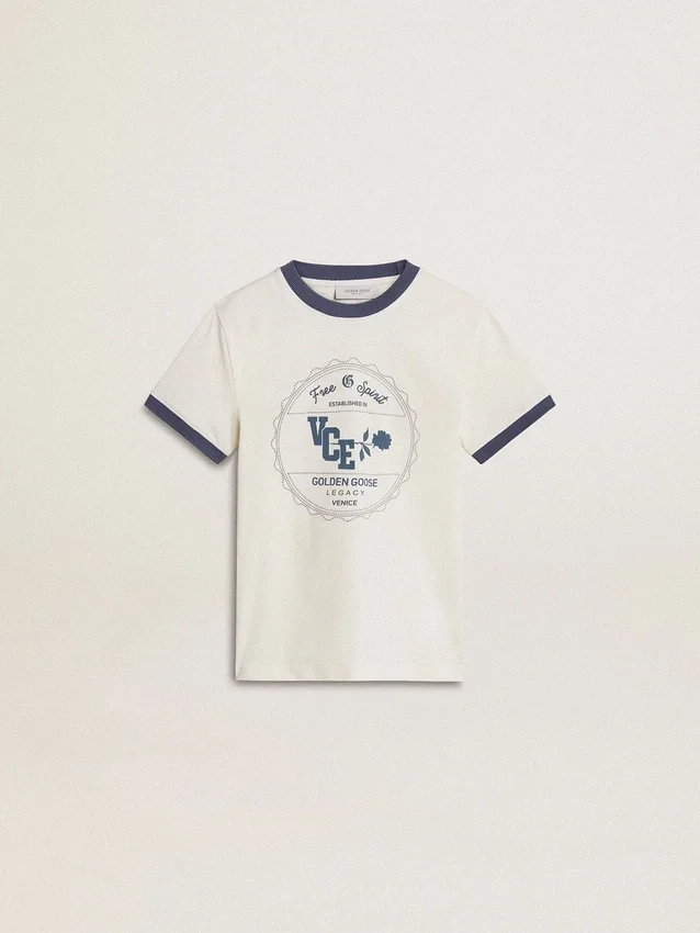 Camisas blancas para niños con estampado azul