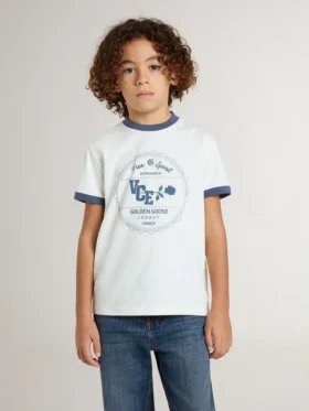 Camisas blancas para niños con estampado azul