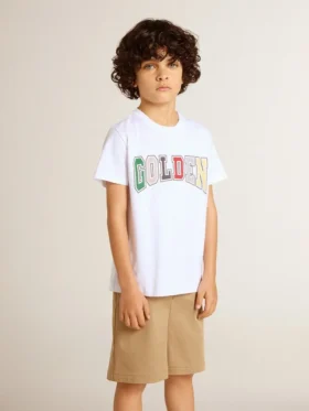 Camisas blancas para niños con estampado multicolor «Golden»