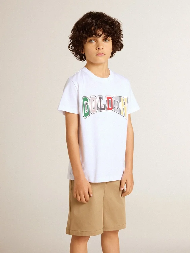 Camisas blancas para niños con estampado multicolor «Golden»