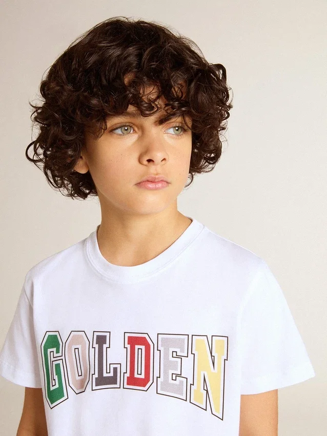 Camisas blancas para niños con estampado multicolor «Golden»
