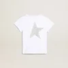 Camisas blancas y plateadas con logotipo y estrella grande con purpurina plateada