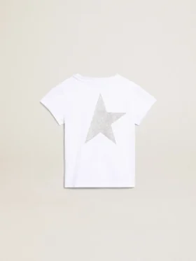 Camisas blancas y plateadas con logotipo y estrella grande con purpurina plateada