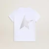 Camisas blancas y plateadas con logotipo y estrella grande con purpurina plateada