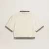 Camisas cortas de mujer de algodón blanco desgastado con ribetes azules