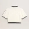 Camisas cortas de mujer de algodón blanco desgastado con ribetes azules