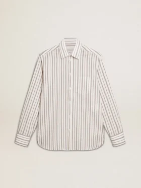 Camisas de algodón blancas para hombre con finas rayas burdeos