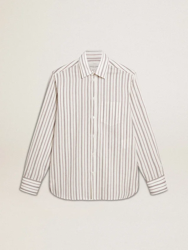 Camisas de algodón blancas para hombre con finas rayas burdeos