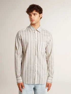 Camisas de algodón blancas para hombre con finas rayas burdeos