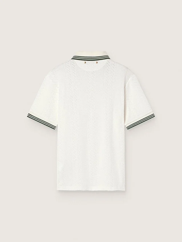 Camisas de algodón blanco para hombre con diseño de jacquard calado