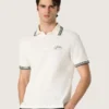 Camisas de algodón blanco para hombre con diseño de jacquard calado