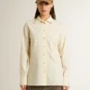 Camisas de algodón color crema para mujer con bordados florales