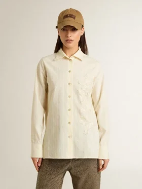 Camisas de algodón color crema para mujer con bordados florales
