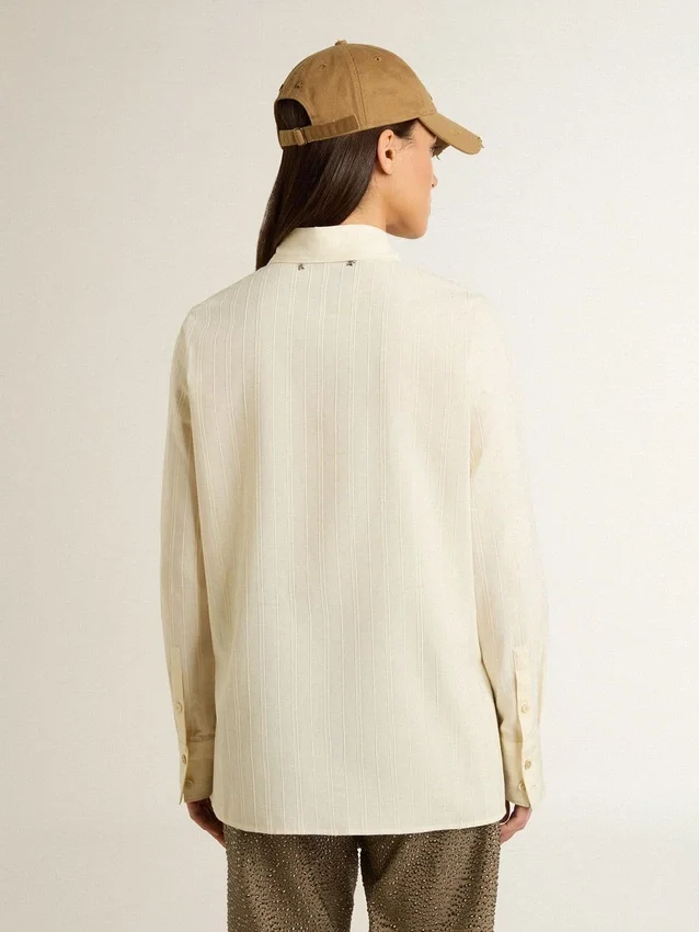 Camisas de algodón color crema para mujer con bordados florales