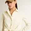 Camisas de algodón color crema para mujer con bordados florales