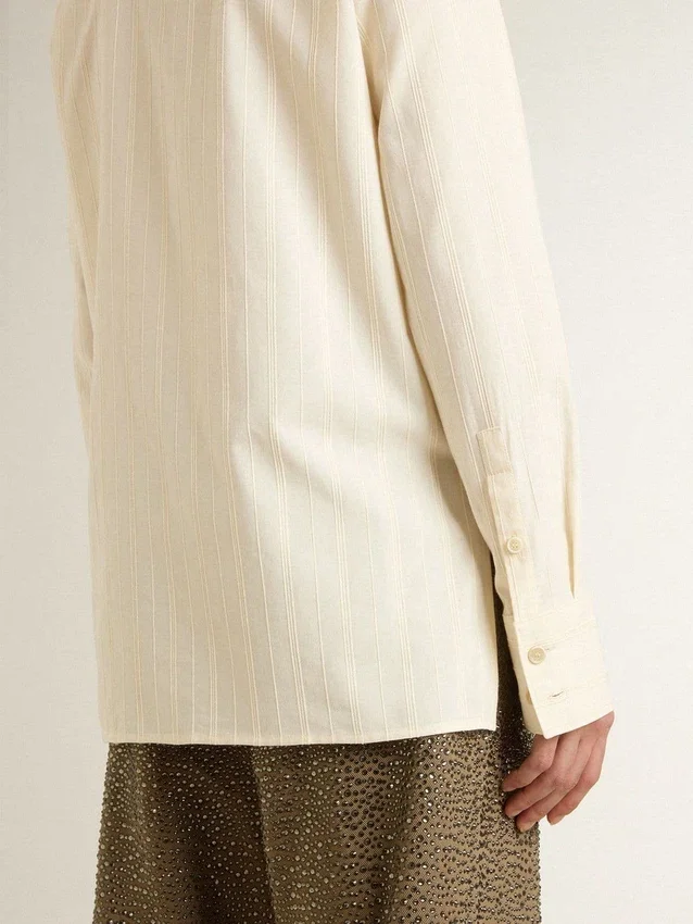 Camisas de algodón color crema para mujer con bordados florales