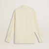 Camisas de algodón color crema para mujer con bordados florales