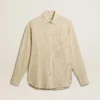 Camisas de algodón crudo para hombre con rayas negras finas
