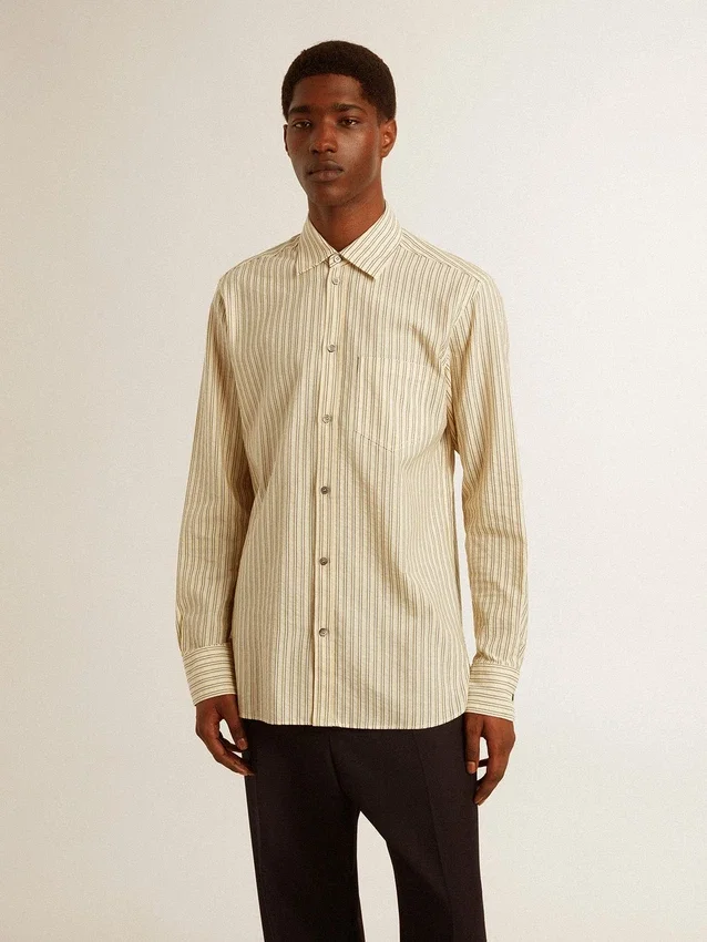 Camisas de algodón crudo para hombre con rayas negras finas
