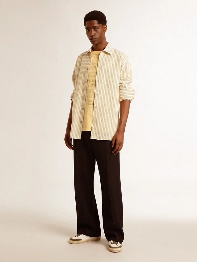 Camisas de algodón crudo para hombre con rayas negras finas