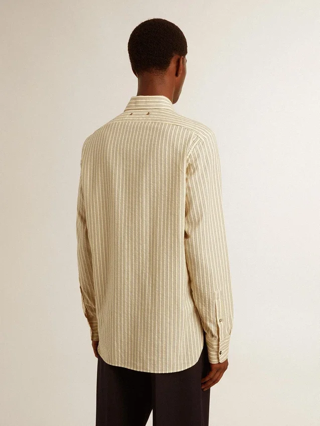 Camisas de algodón crudo para hombre con rayas negras finas